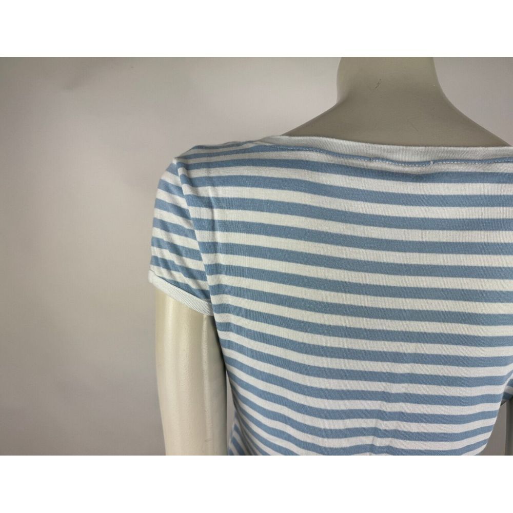 Frame Le Button V-Neck Striped Tee Women‎ S EUC Supima Cotton Striped Stretch - Picture 10 of 10